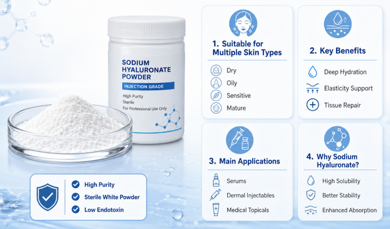 Injection Grade Sodium Hyaluronate Powder Süstekvaliteediga naatriumhüaluronaadi pulber